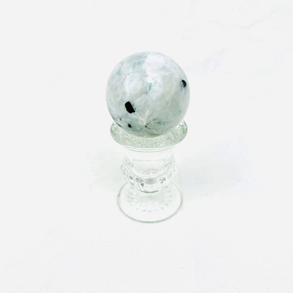 WHITE MOONSTONE CRYSTAL ENERGY SPHERE WITH BASE